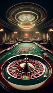 Pretty Gaming roulette wheel with ball spinning in motion